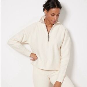 Sweaty Betty Sweater Rest Up Half Zip Pullover Long Sleeve Textured Cream Sz 8